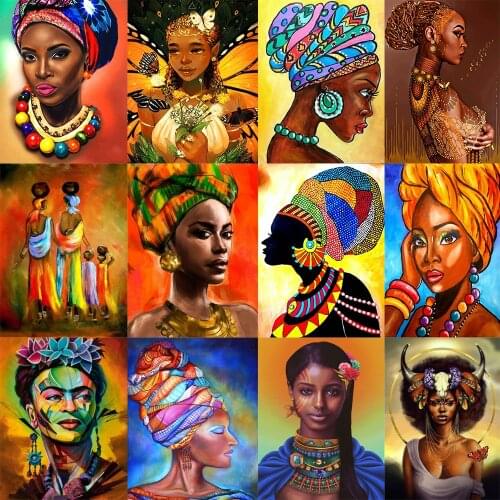 5D Diy Diamond African girl Painting Kit Set Full Round Drill Diamond Embroidery Mosaic Cross Stitch Home Decoration Gift