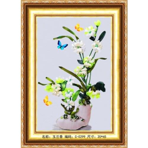 45x35cm Magnolia Ribbon embroidery kit stain painting set handcraft kit DIY handmade needlework art home decor