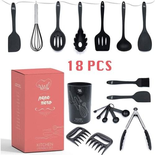 18 Pieces Silicone Kitchen Utensils Bear Claw Measuring Spoon Sleeve Kit Food Clip Salad Grab Cooking Tools Sets