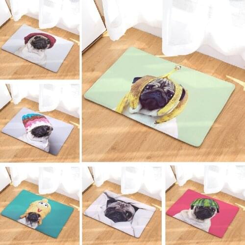 Floor Mat Funny Pugs Printed Carpet Suede Absorbent Shower Bathroom Mat Toilet Rugs Kitchen Mat Home Decoration Funny Door Mat