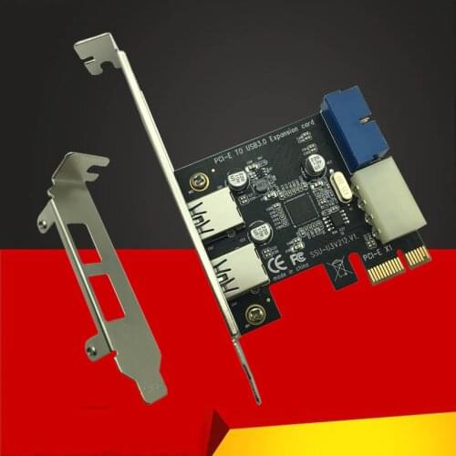 New USB 3.0 PCI-E Expansion Card Adapter External 2 Port USB3.0 Hub Internal 19pin Header PCI-E Card 4pin IDE Power Connector