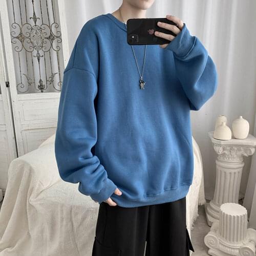 Autumn O-neck Hoodie Mens Fashion Solid Color Casual Sweatshirt Men Streetwear Wild Loose Hip-hop Pullover Hoodies Mens Hoody