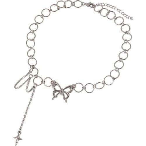 Butterfly Necklace Silver-Color Necklace Lady Chain Jewelry Clavicle Chain Collar Cold Style Necklace Lady and Girl