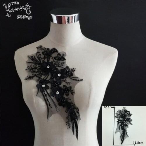 African Lace fabric Tulle Lace collar Gold thread 3D Rhinestone flower Embroidered Applications for sewing Dress Accessories