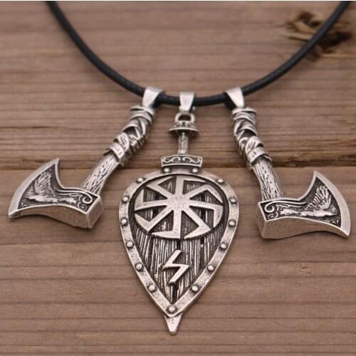 Shield Freeship Norse Pirate Viking Odin raven Slavic Amulet Sword Axe Shield Pendant Necklace Hammer Axe Amulet Jewelry
