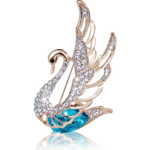 Blue swan badge brooch jewelry Metal Crystal Diamond Swan Corsage Suit coat accessories collar pin decoration Holiday gift