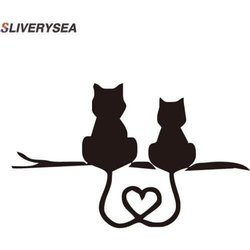 SLIVERYSEA Car Styling Cartoon Funny Two Kittens LOVE Cat Reflective Stickers Motorcycle Stickers for Truck SUV Door Side Window