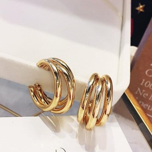 Vintage SimpleClassical Gold Color Hoop Earrings For Women Ladies 3 Round Shape Design Earrings Jewelry Present Drop Shipping