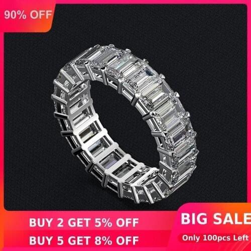 Eternity Emerald cut Lab Diamond Ring 100% Original 925 sterling silver Engagement Wedding band Rings for Women Jewelry Gift