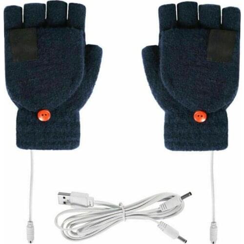 Winter USB Rechargeable Electric Heated Mitten Knitted Gloves Half Finger Household Merchandises Warming Products
