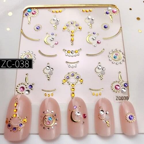 1pc Moon Star Stickers for nails Bohemia Style Flowers Decals For Manicure Simple Heart Leave Golden Nail Art Accessories T1049