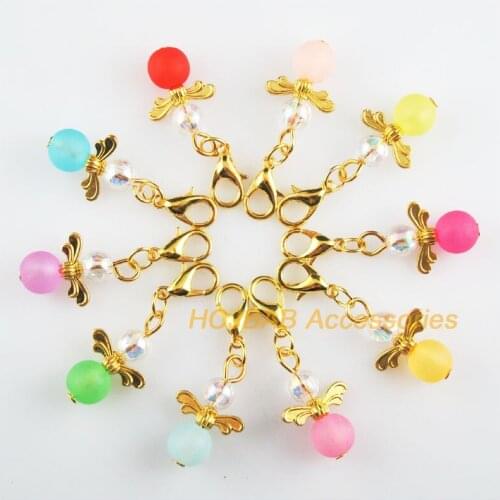 10 New Tiny 13.5x22mm Angel Charms Mixed Jelly Acrylic Gold Color Retro With Lobster Claw Clasps