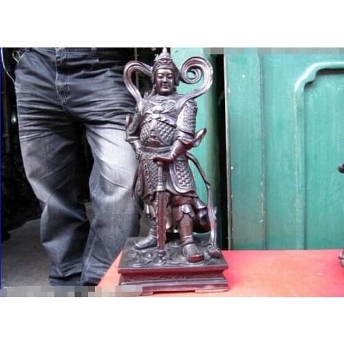 150401 S0135 15 Chinese Pure bronze Copper Guan Gong WeiTuo Wei Tuo Veda warrior Art Statue
