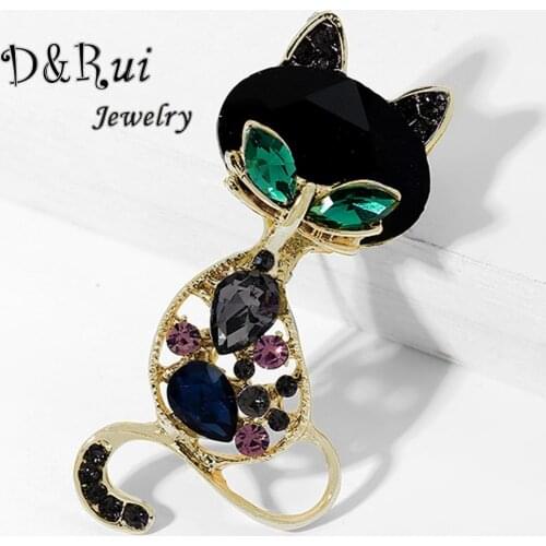 2020 Design Crystal Cat Brooches for Women Kids Vintage Rhinestone Animal Pin Fashion Metal Alloy Brooch Womens Coat Dress New