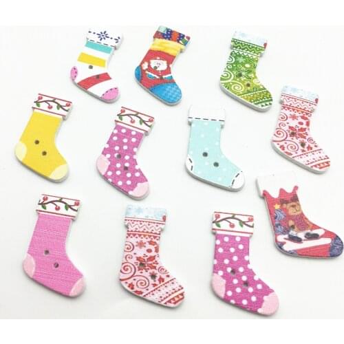 50pcs 20x30mm Christmas Stocking Wooden Buttons Sewing 2-Hole Accessories Socks Xmas Button Cardmaking DIY Crafts