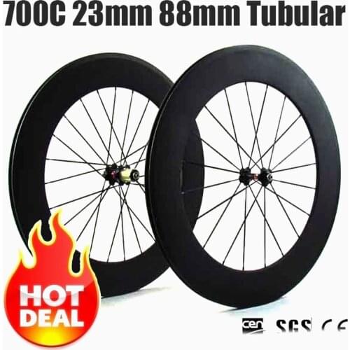 700C 88mm tubular rims carbon wheelset 700C 23mm Wide Road Bike Full Carbon wheels 88mm Tubular Wheelset 3K UD 12K