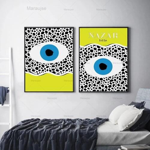 Abstract Mystic Hand Sun Moon Scene blue Canvas Prints Evil Eye Painting Wall Art Pictures Posters For Living Room Home Decor