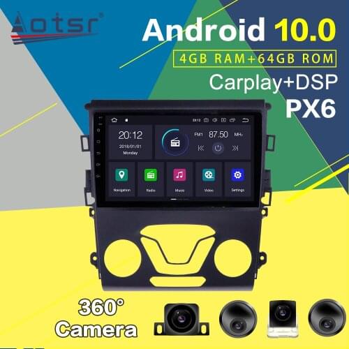 Android 10 PX6 Car Radio GPS Navigation For Ford Mondeo 4 5 2014+ Multimedia Player PX6 Head Unit Auto Stereo Cassette Recorder