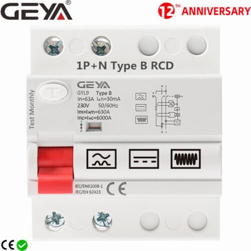 Free Shipping GEYA B Type RCCB Residual Current Circuit Breaker DC ELCB 2P 4P 40A 63Amp 30mA 300mA Type B 10KA RCD