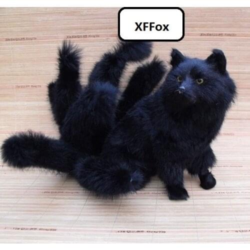 Big creative real life black fox model plastic&furs simulation squating nine-tails fox doll gift about 28x26cm xf1806