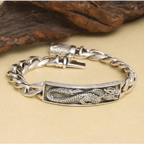 Handmade Thailand 925 Siilver Dragon Bracelet Sterling Silver Dragon Man Bracelet Pure Silver Chain Bracelet