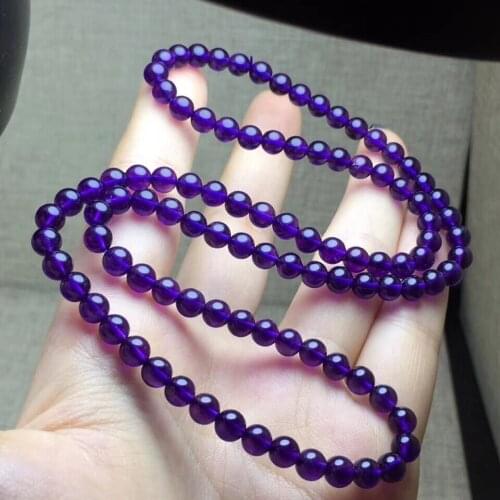 Genuine Natural Amethyst Quartz Purple Gemstone 3 Laps Round Beads Bracelet Stretch Woman 6mm Crystal Birthday Gift AAAAA