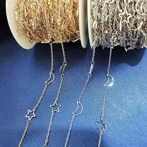 1Meter Star Moon Chains Necklace KC Gold Rhodium Chain Metal Copper Chains for Bracelet Jewelry Making Components Craft DIY