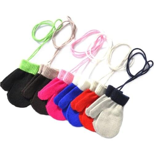 Kids Halter Gloves for 1-4years Baby Winter Warm Knitted Mittens With Rope Solid Soft For Little Boys and Girls Newborn Mittens