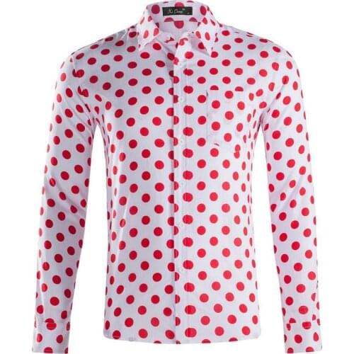 Hot Sale 2021 New Polka Dot Mens Beautiful Size Long-sleeved Shirt Casual Fashion Lapel Plus Size Mens Clothing