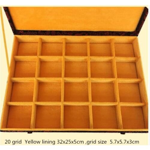 High End 20 Grid Slots Chinese Silk Brocade Box Wooden Jewelry Storage Box Organizer Collection Case Packaging Birthday Gift