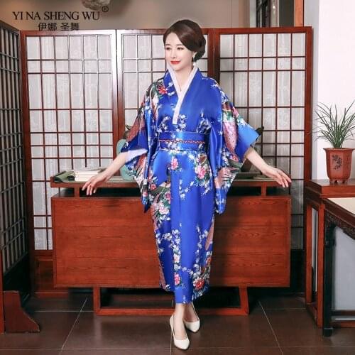 Japanese Satin Kimono Women Yukata Dresses Kimono Japanese Nightgown Robe Kimono Loose Pajamas Chinese Qipao Wedding Cheongsam