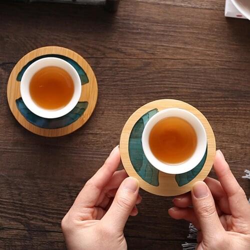Epoxy Resin Transparent Bamboo Insulation Pad Landscape Coaster Cup Holder Mat