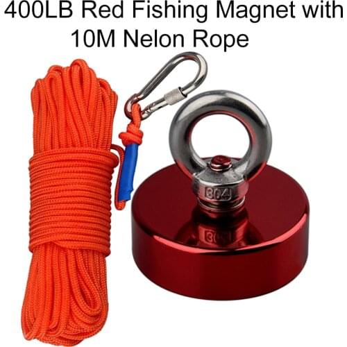 400LB Red Strong Magnetic Fishing Magnet N52 Neodymium Magnet D60mm with 10m(Feet) Nelon Rope for Searching Treasure in Deep Sea