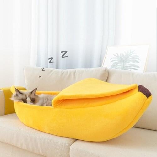 Banana Shape Dogs Beds Semi-enclosed Cats Cave House Cute Kitten Home Indoor Warm Sleeping Kennel for Small Medium Pet Supplies