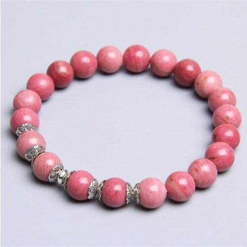 Lucky tibetan Natural Rhodochrosite stone beads pink stone metal charm bracelet for women simple red pink gem stone bracelets
