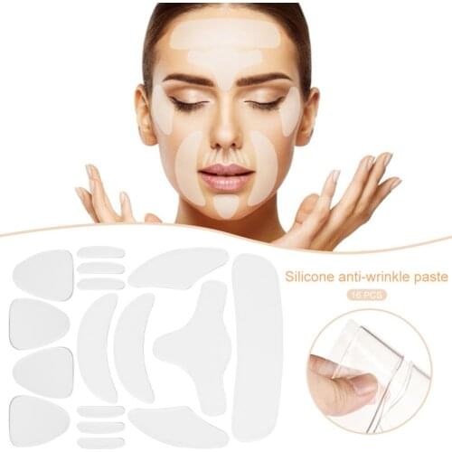 16PCS Reusable Anti-wrinkle Face Paste Silicone Forehead Sticker Cheek Chin Facial Eye Patches Wrinkle Removal Face Lifting