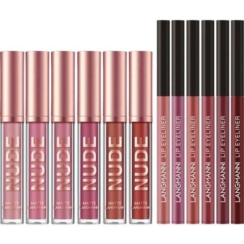 12pcs Lipstick Makeup Set Matte Liquid Lipsticks&Lip Liners Waterproof Moisturizer Smooth Lip Stick Long-lasting Lip Tint Makeup
