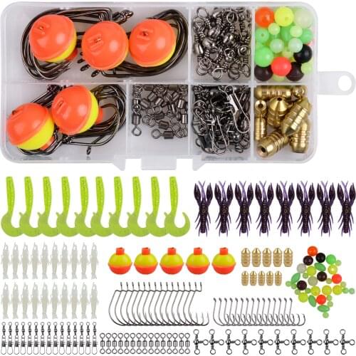 165pcs/lots Fishing Tool Set Including Fishing Hooks Jig Hook Float Barrel Snap Swivels Soft Lure Fishing Sinker/ Beads Kit