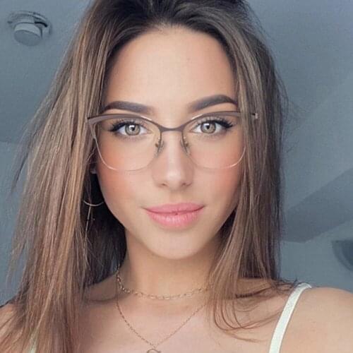 80063 Anti-blue Light Cat Eye Metal Glasses Frame Spring Leg Optical Fashion Computer Eyeglasses for Men Women