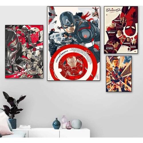 Marvel Cartoon Avengers Art Canvas Paintings Spiderman Iron Man Anime Posters and Prints Wall Art Pictures for Living Home Decor
