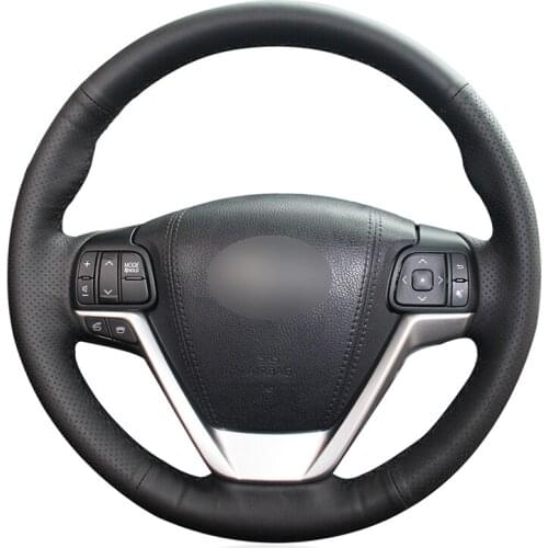 Hand-stitched Black Genuine Leather Car Steering Wheel Cover for Toyota Highlander 2013-2020 Sienna 2015 2016 2017 2018 2019