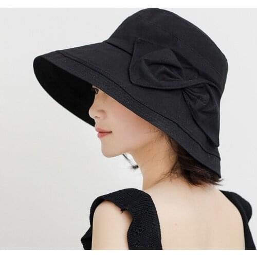 New Solid Color Bow Japanese Fisherman Hat Summer Korean Big Brim Sunbonnet UV Protection Sun Hat Female