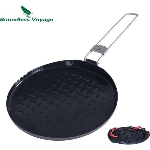 Boundless Voyage Titanium Frying Pan Non-stick Pan with Folding Handle Outdoor Camping Skillet Steak Pizza Cooking Kit
