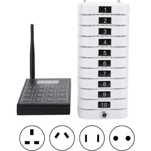 SU-669-S Pager Meal Puller Queue Wireless Calling System 1pcs Keyboard +10 Channels Receiver Set for Restaurant Queuing System