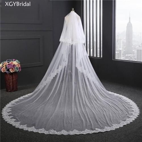 2021 New Arrival Wedding Veils With Comb One Layer Cathedral 3.5 Menters Wedding Accessories Applique Edge Lace Hochzeit