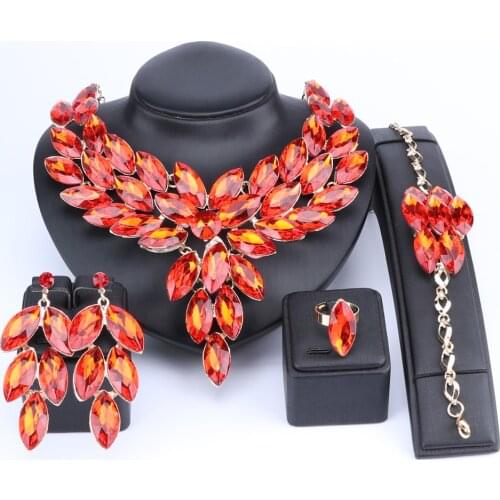 Bridal Costume Jewelry Sets Crystal Choker Necklace Earrings Ring Bracelet Set for Wedding Party Dress 5 Colors