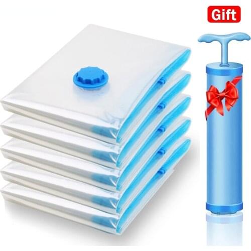 5Pcs/Set Vacuum Bag For Clothes Storage Bag,Space Saving Seal Packet With Valve Transparent Border,Folding Compressed Organizer