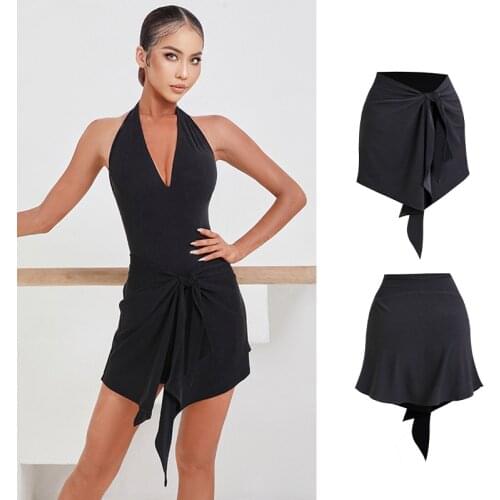 2021 Black Irregular Latin Skirt Women Dance Clothes Cha-Cha Rumba Costume Practice Wear Sexy Bandage Dance Skirt Adult DNV15140
