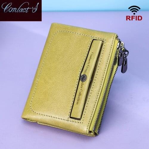 Women Genuine Leather Purses Female Short Zipper Wallets Lady Smart Coin Pocket Rfid Card Holder Mini Money Bag Portable Clutch