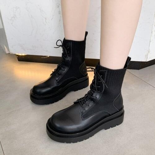 Genuine leather Platform Boots New Autumn Women Light Comfortable Chunky Boots Fashion Lace up Lady Shoes Footwear